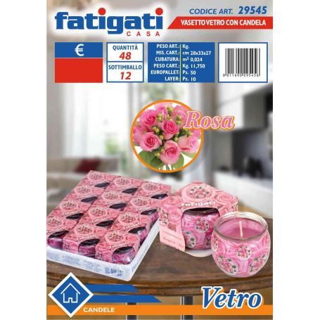 FATIGATI VASETTO VETRO C/CANDELA ROSA