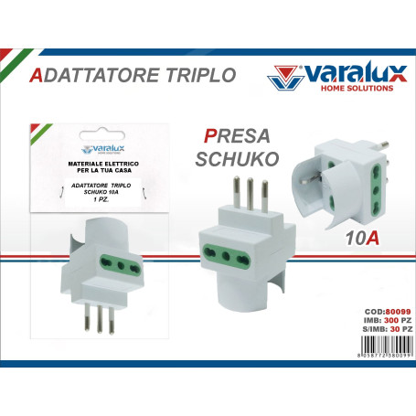 VARALUX ADATTATORE TRIPLO SCHUKO 10A